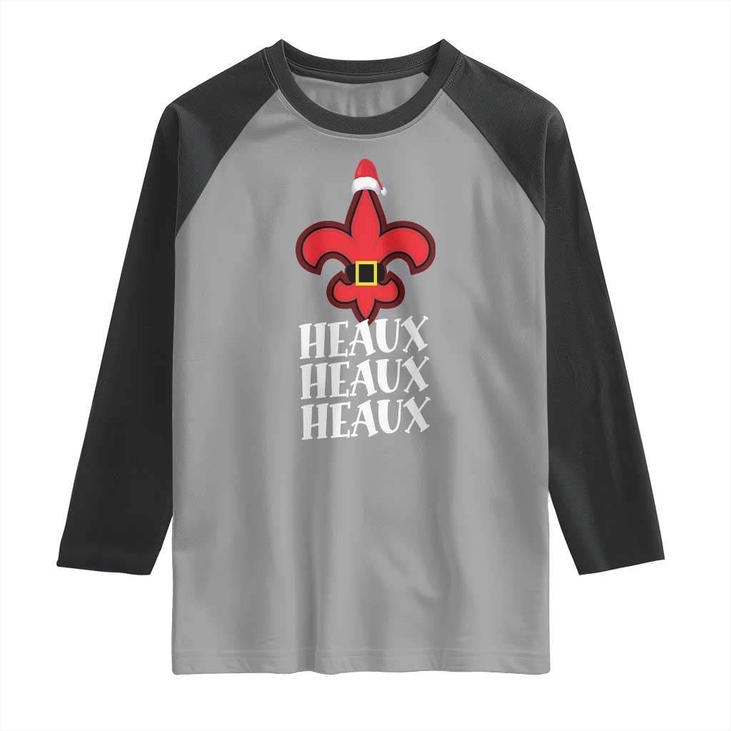 Funny Cajun Louisiana Christmas Raglan Shirt Heaux Heaux Heaux New Orleans Santa Hat - Wonder Print Shop