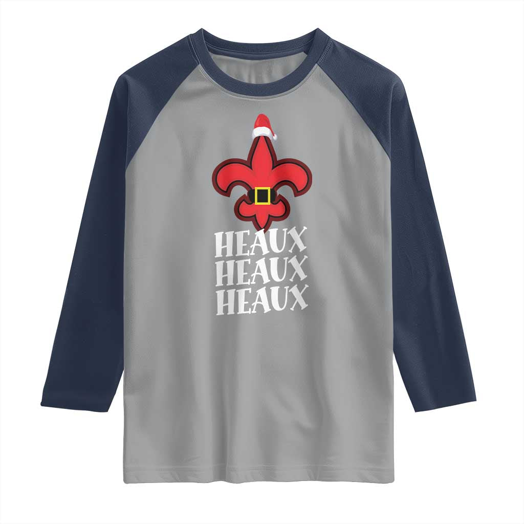 Funny Cajun Louisiana Christmas Raglan Shirt Heaux Heaux Heaux New Orleans Santa Hat - Wonder Print Shop