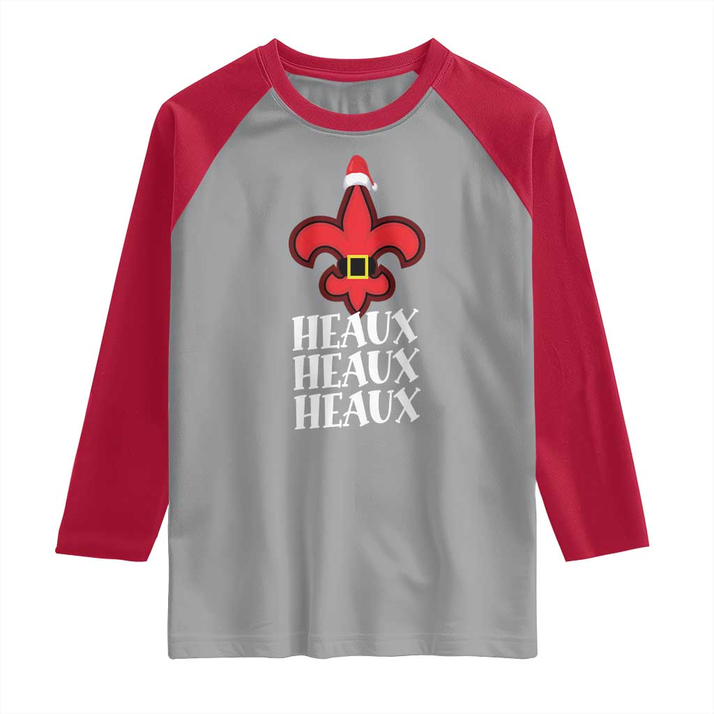 Funny Cajun Louisiana Christmas Raglan Shirt Heaux Heaux Heaux New Orleans Santa Hat - Wonder Print Shop