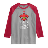 Funny Cajun Louisiana Christmas Raglan Shirt Heaux Heaux Heaux New Orleans Santa Hat - Wonder Print Shop