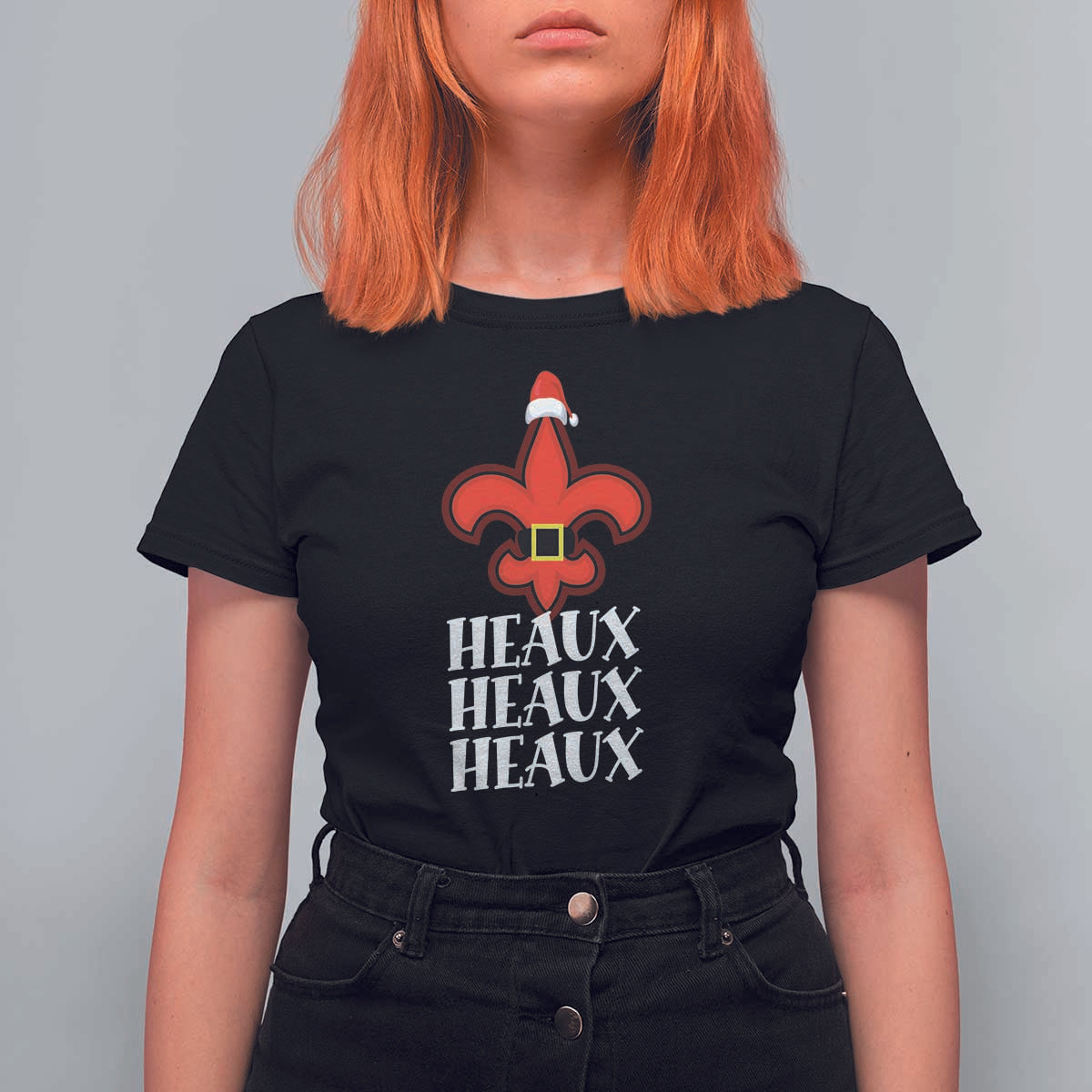 Funny Cajun Louisiana Christmas T Shirt For Women Heaux Heaux Heaux New Orleans Santa Hat - Wonder Print Shop
