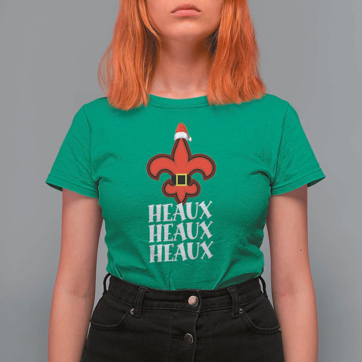 Funny Cajun Louisiana Christmas T Shirt For Women Heaux Heaux Heaux New Orleans Santa Hat - Wonder Print Shop