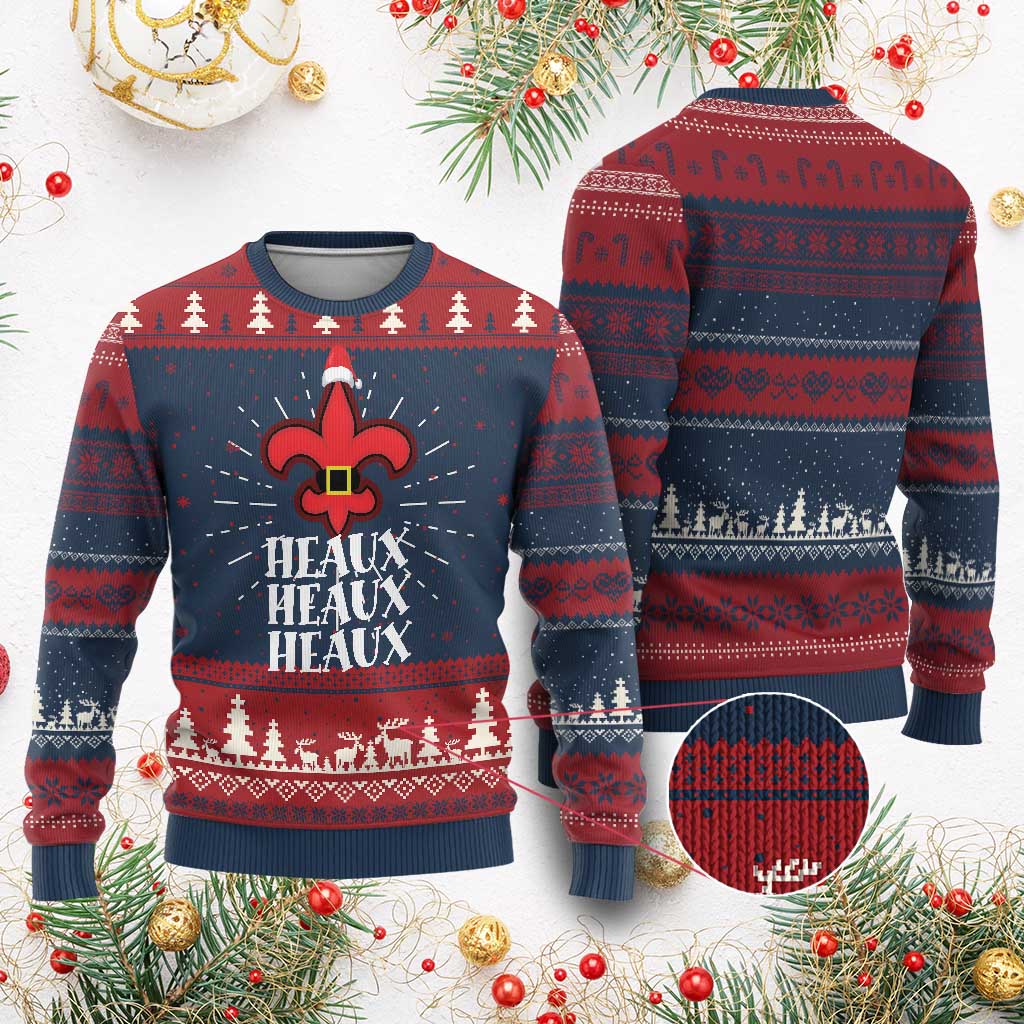 Funny Cajun Louisiana Xmas Ugly Christmas Sweater Heaux Heaux Heaux New Orleans Santa Hat - Wonder Print Shop