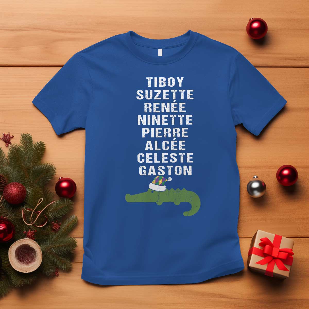 Funny Cajun Louisiana Christmas T Shirt Eight Crocodiles New Orleans Santa - Wonder Print Shop