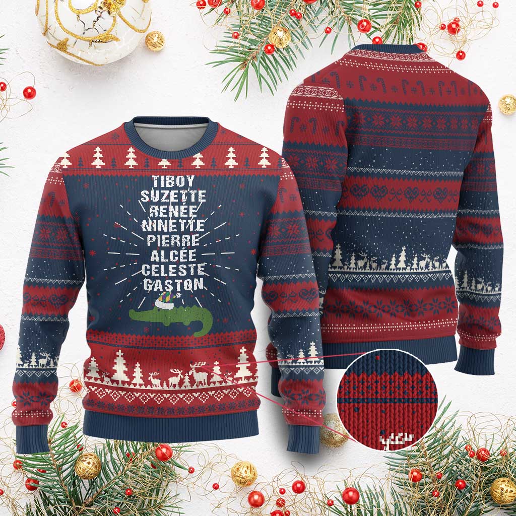 Funny Cajun Louisiana Xmas Ugly Christmas Sweater Eight Crocodiles New Orleans Santa - Wonder Print Shop