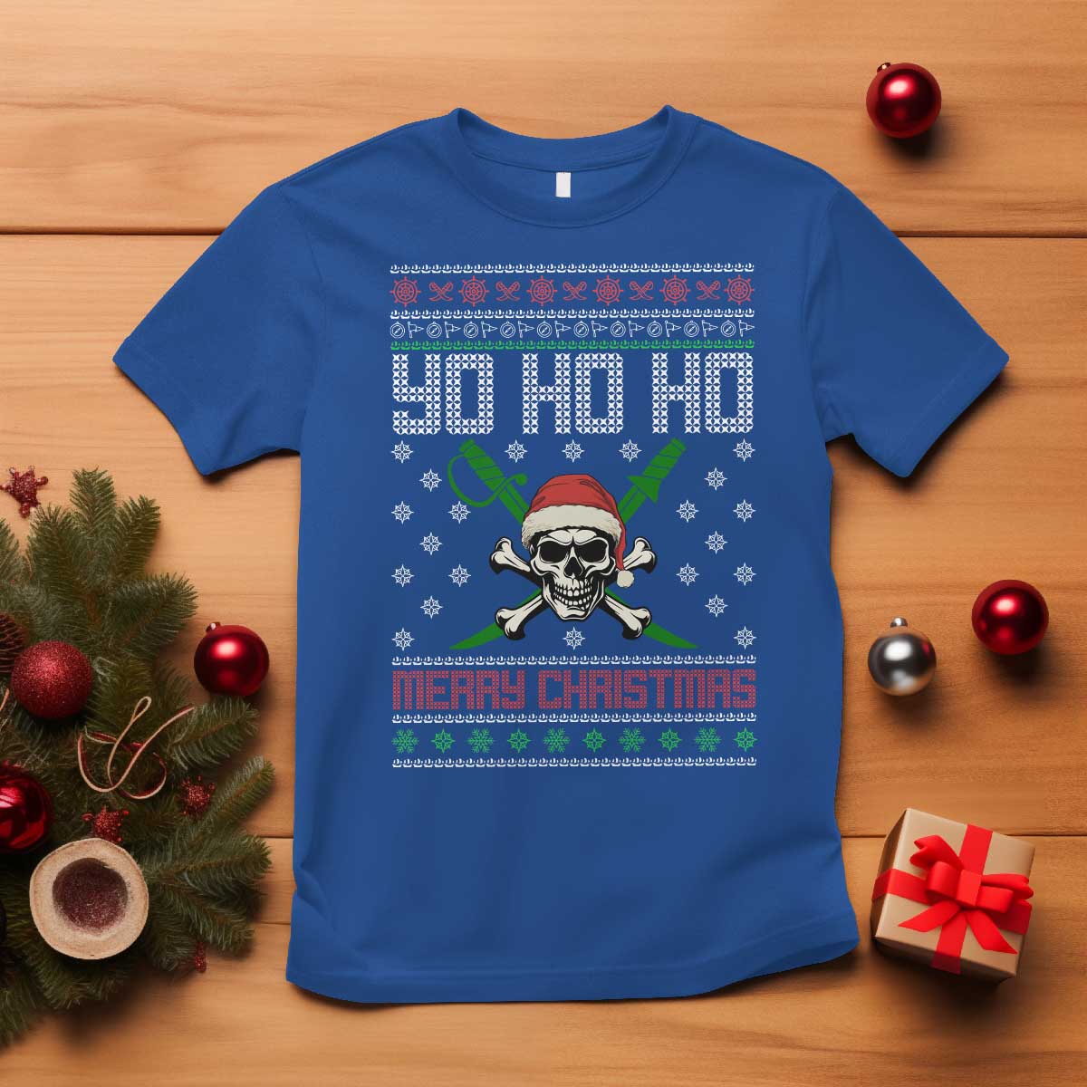 Funny Christmas Pirate Santa T Shirt Yo Ho Ho Merry Christmas Skull Santa Hat - Wonder Print Shop
