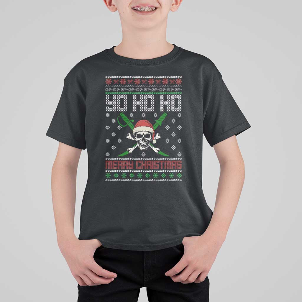 Funny Christmas Pirate Santa T Shirt For Kid Yo Ho Ho Merry Christmas Skull Santa Hat - Wonder Print Shop