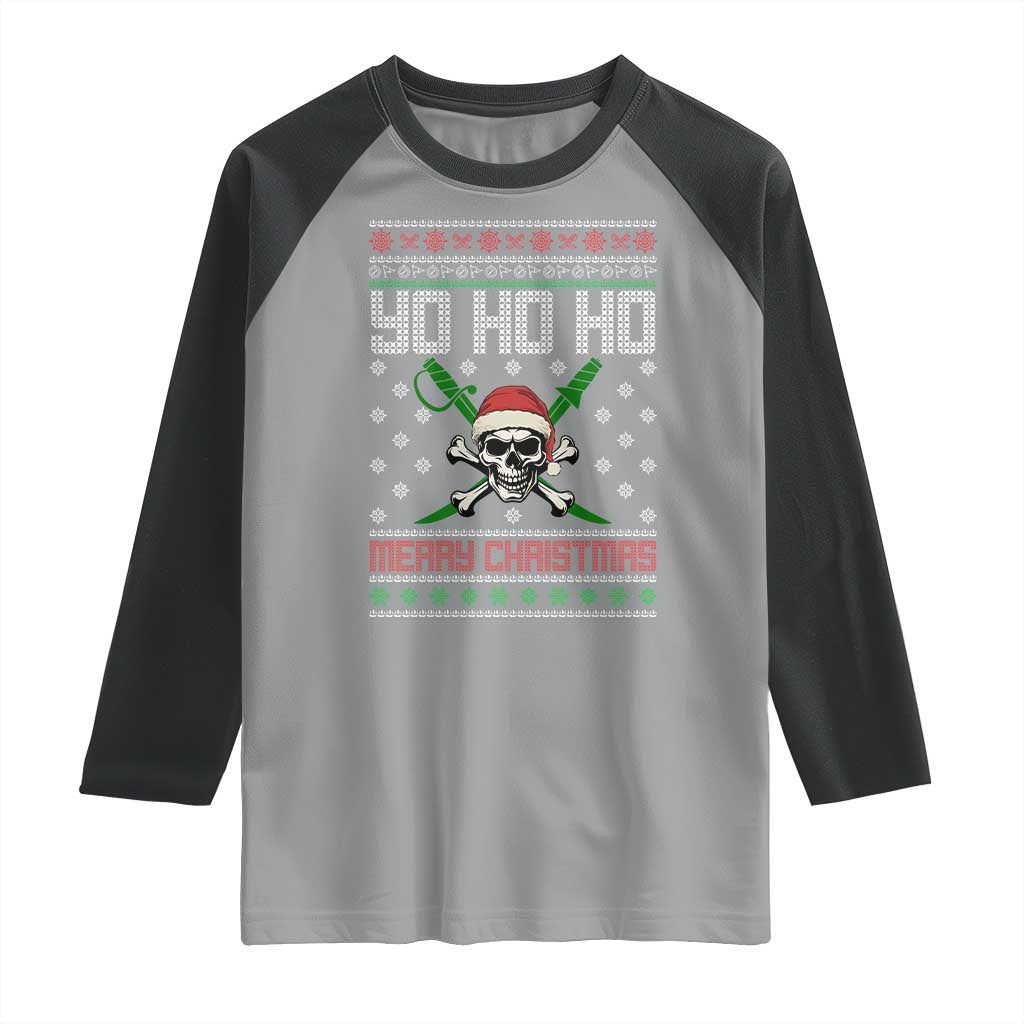 Funny Christmas Pirate Santa Raglan Shirt Yo Ho Ho Merry Christmas Skull Santa Hat - Wonder Print Shop