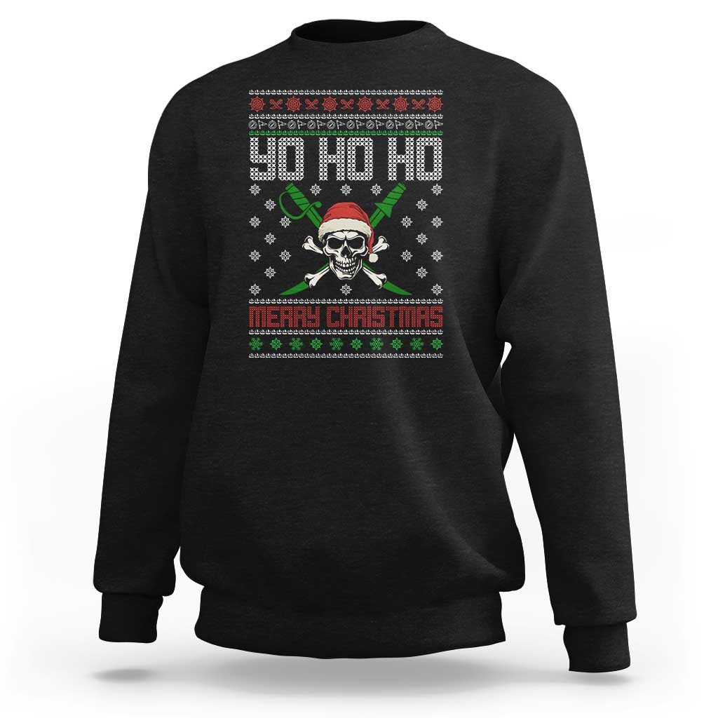 Funny Christmas Pirate Santa Sweatshirt Yo Ho Ho Merry Christmas Skull Santa Hat - Wonder Print Shop
