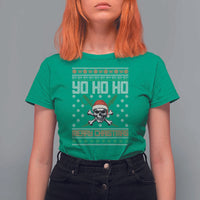 Funny Christmas Pirate Santa T Shirt For Women Yo Ho Ho Merry Christmas Skull Santa Hat - Wonder Print Shop