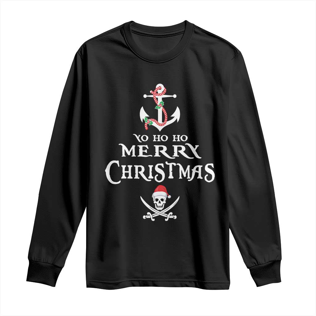 Funny Christmas Pirate Long Sleeve Shirt Yo Ho Ho Merry Christmas Anchor Santa Skull