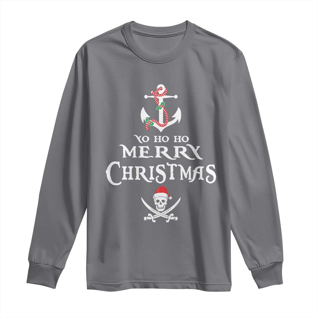 Funny Christmas Pirate Long Sleeve Shirt Yo Ho Ho Merry Christmas Anchor Santa Skull