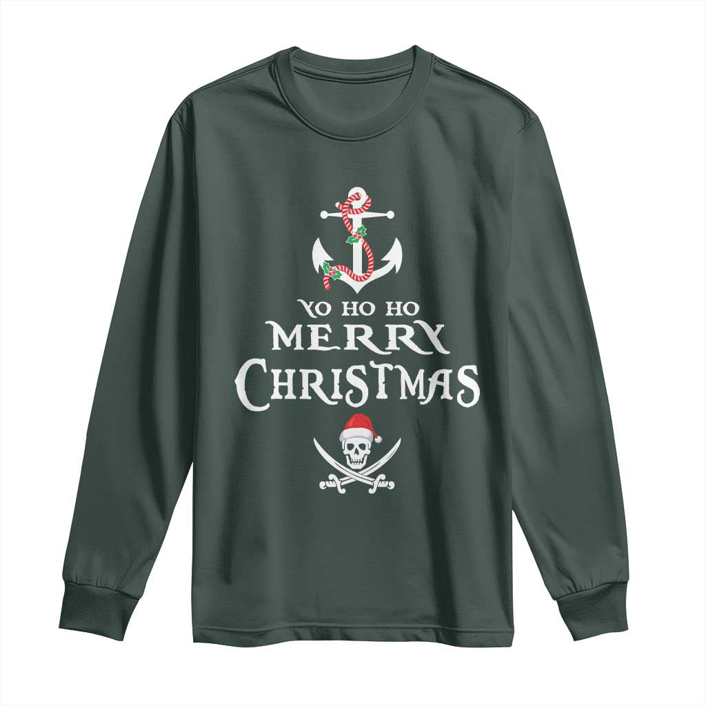 Funny Christmas Pirate Long Sleeve Shirt Yo Ho Ho Merry Christmas Anchor Santa Skull