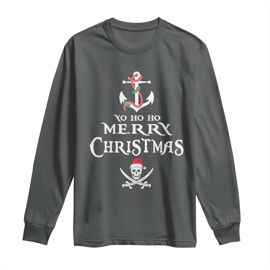 Funny Christmas Pirate Long Sleeve Shirt Yo Ho Ho Merry Christmas Anchor Santa Skull