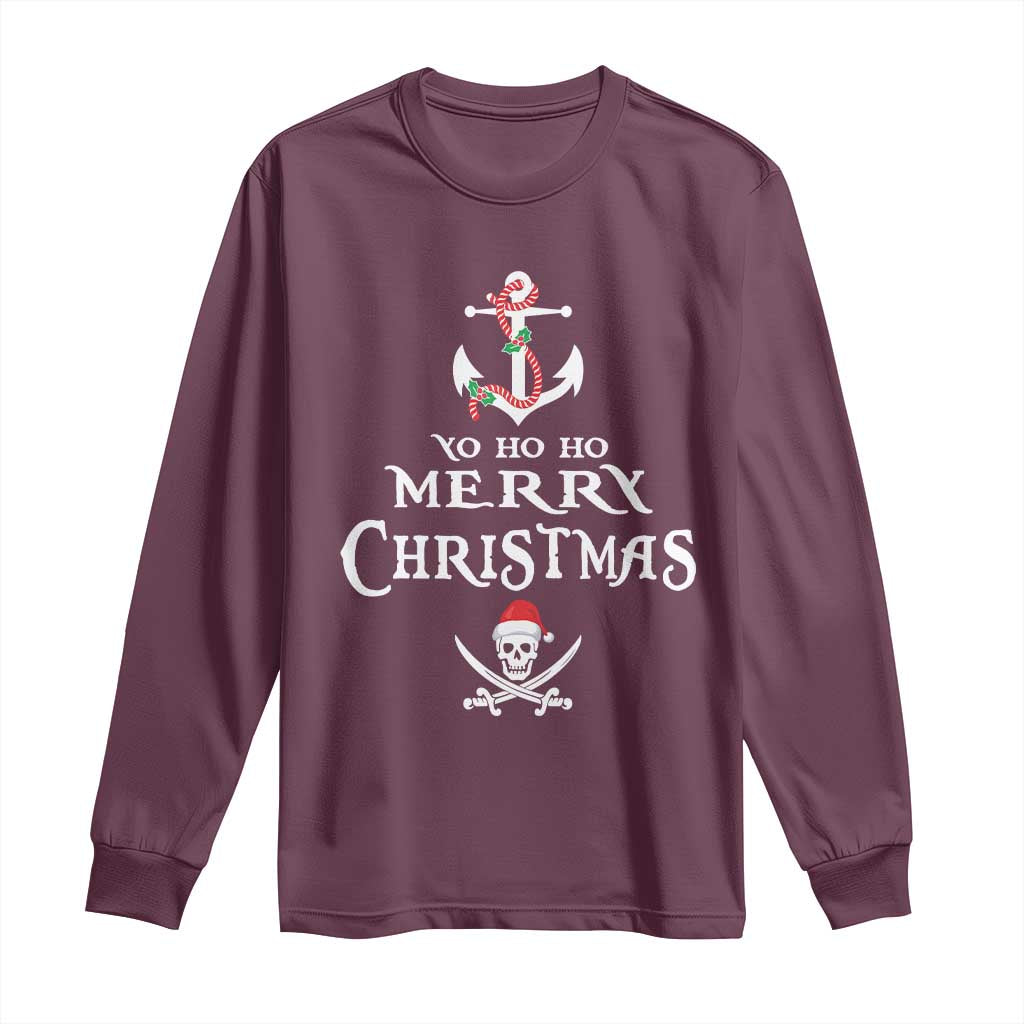 Funny Christmas Pirate Long Sleeve Shirt Yo Ho Ho Merry Christmas Anchor Santa Skull