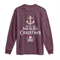 Funny Christmas Pirate Long Sleeve Shirt Yo Ho Ho Merry Christmas Anchor Santa Skull