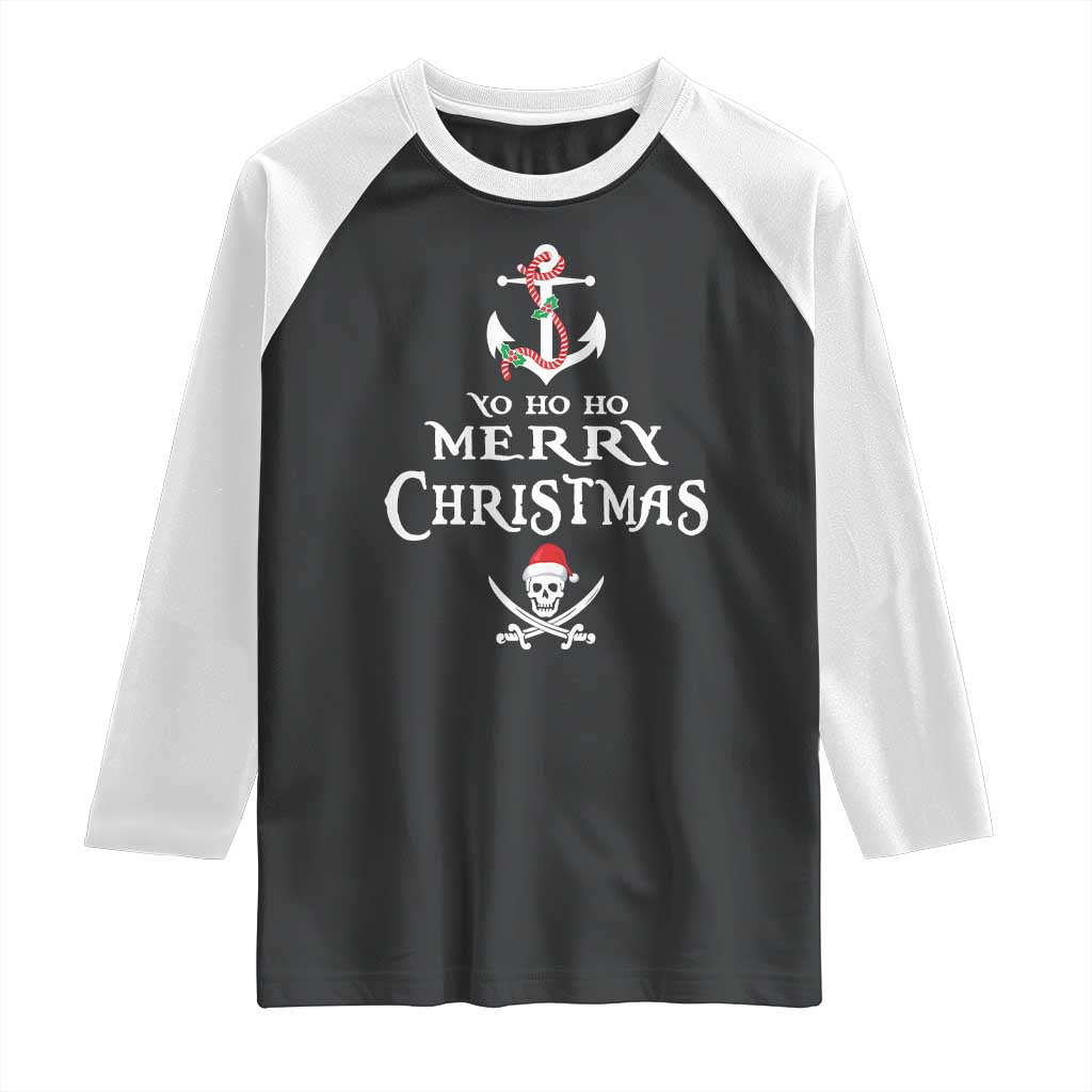 Funny Christmas Pirate Raglan Shirt Yo Ho Ho Merry Christmas Anchor Santa Skull - Wonder Print Shop