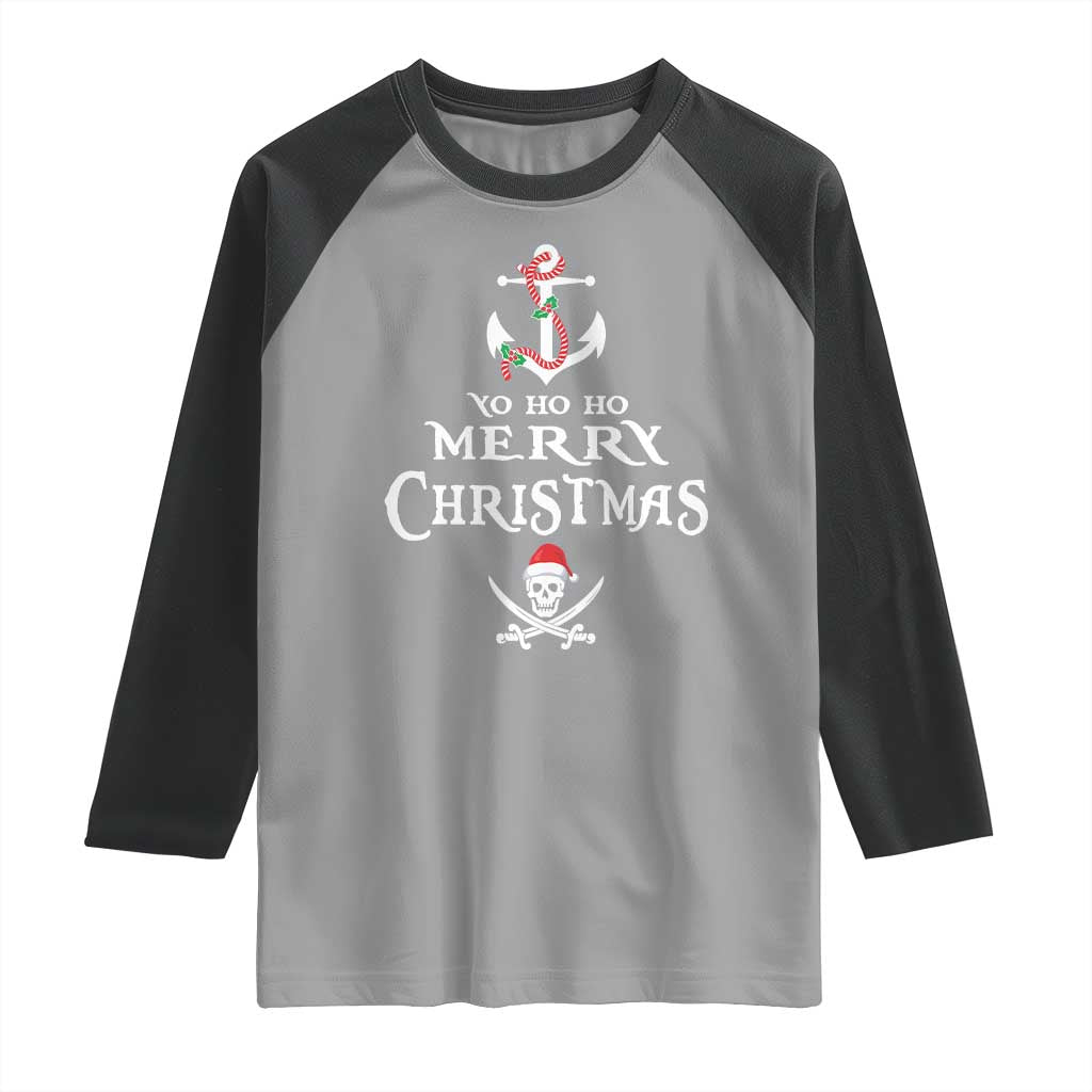 Funny Christmas Pirate Raglan Shirt Yo Ho Ho Merry Christmas Anchor Santa Skull - Wonder Print Shop