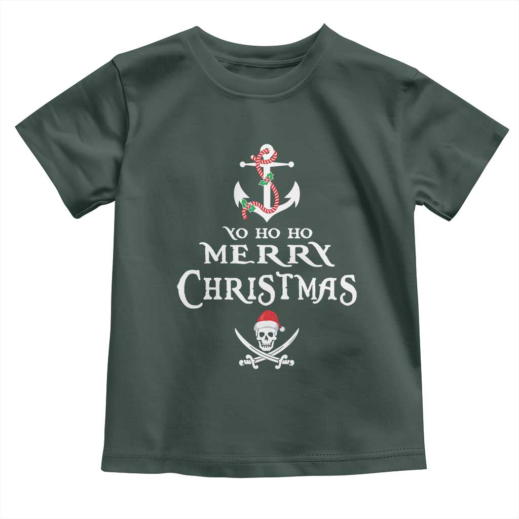 Funny Christmas Pirate Toddler T Shirt Yo Ho Ho Merry Christmas Anchor Santa Skull