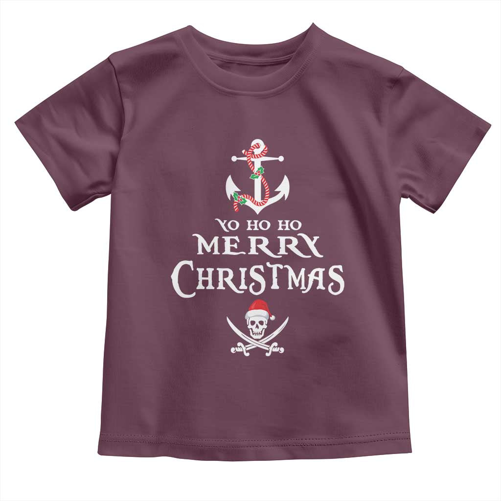 Funny Christmas Pirate Toddler T Shirt Yo Ho Ho Merry Christmas Anchor Santa Skull