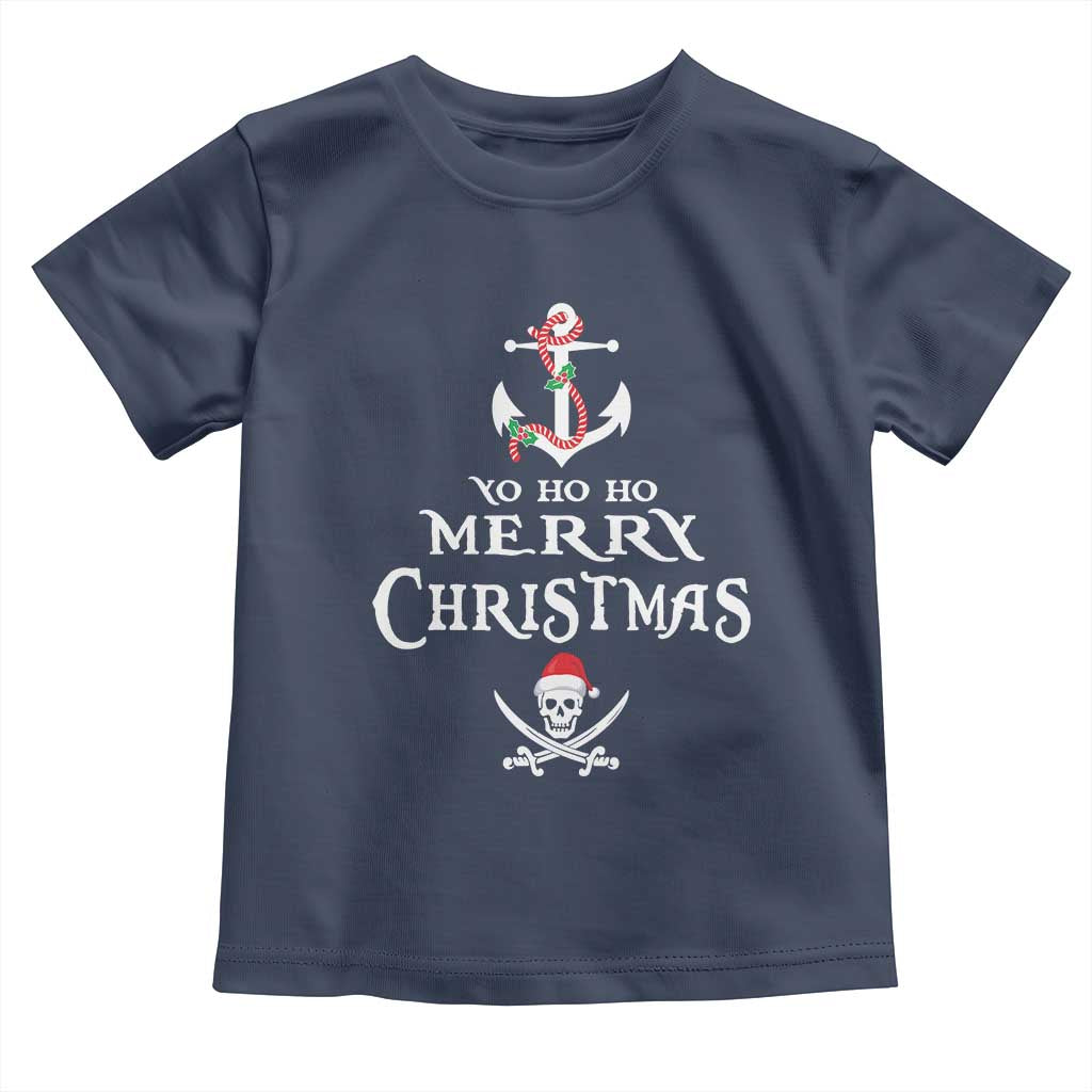 Funny Christmas Pirate Toddler T Shirt Yo Ho Ho Merry Christmas Anchor Santa Skull