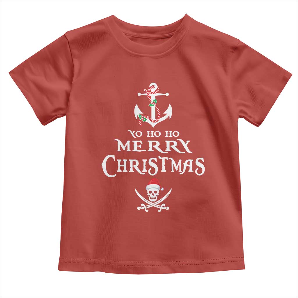 Funny Christmas Pirate Toddler T Shirt Yo Ho Ho Merry Christmas Anchor Santa Skull