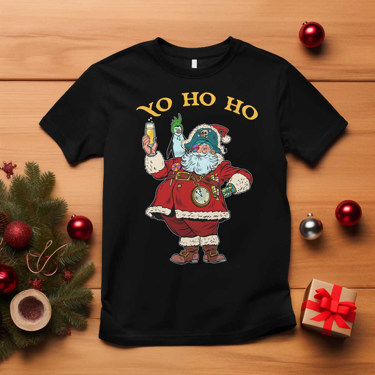 Funny Christmas Pirate Santa T Shirt Yo Ho Ho Holiday Xmas Pirate - Wonder Print Shop