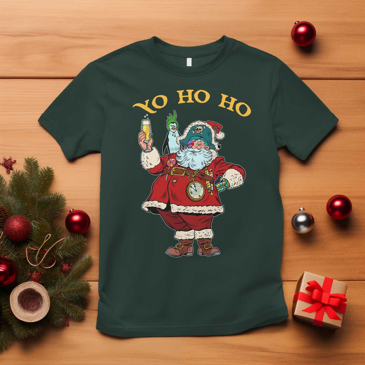 Funny Christmas Pirate Santa T Shirt Yo Ho Ho Holiday Xmas Pirate - Wonder Print Shop