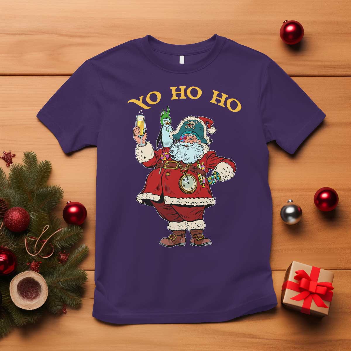 Funny Christmas Pirate Santa T Shirt Yo Ho Ho Holiday Xmas Pirate - Wonder Print Shop