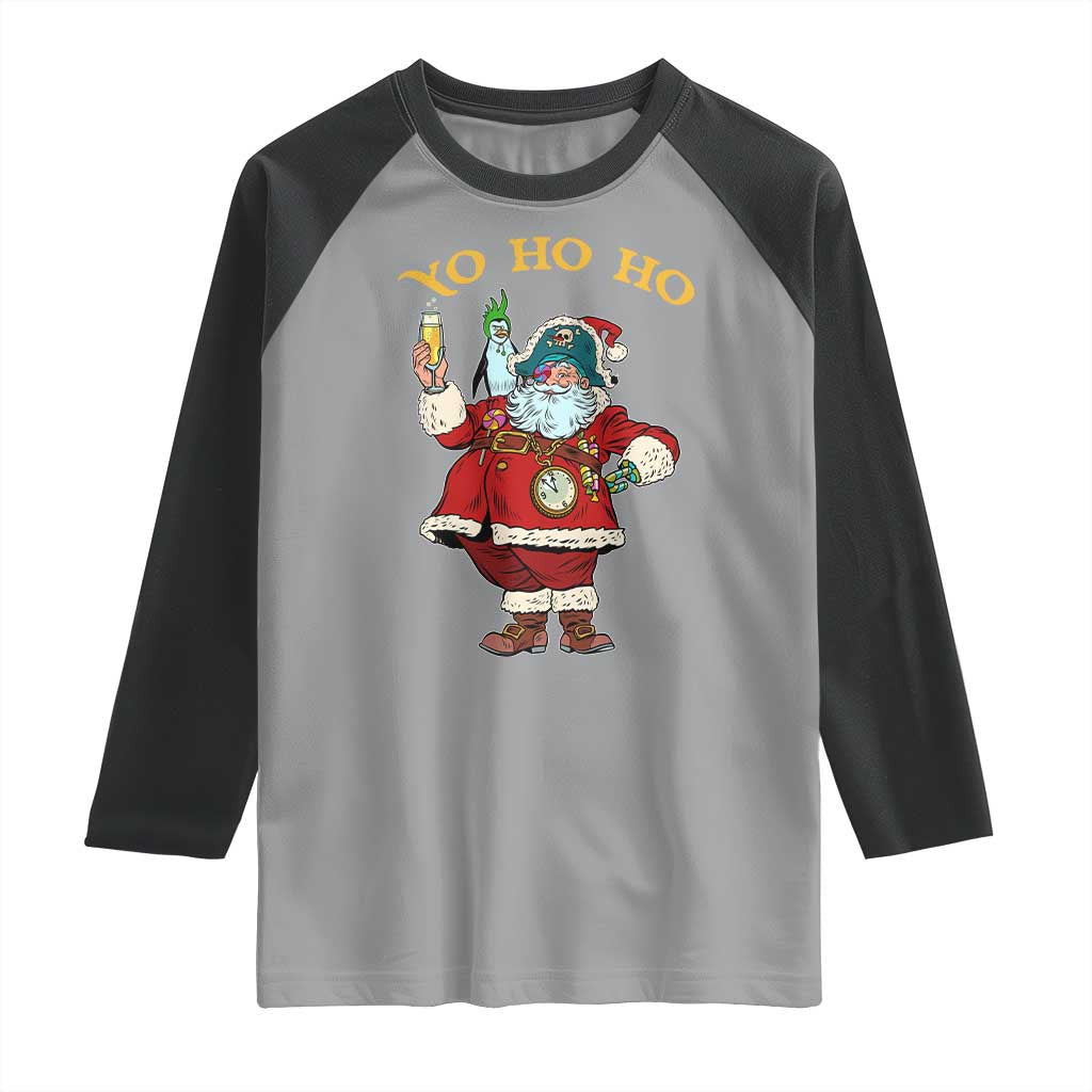 Funny Christmas Pirate Santa Raglan Shirt Yo Ho Ho Holiday Xmas Pirate - Wonder Print Shop