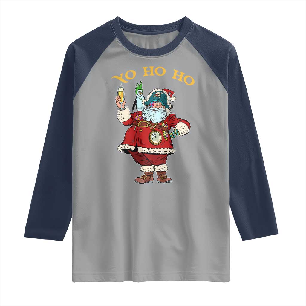 Funny Christmas Pirate Santa Raglan Shirt Yo Ho Ho Holiday Xmas Pirate - Wonder Print Shop
