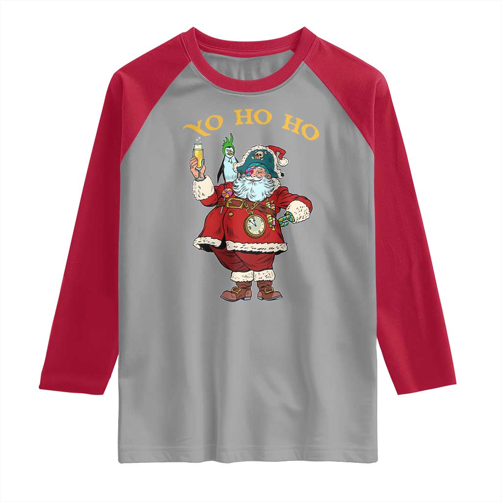 Funny Christmas Pirate Santa Raglan Shirt Yo Ho Ho Holiday Xmas Pirate - Wonder Print Shop