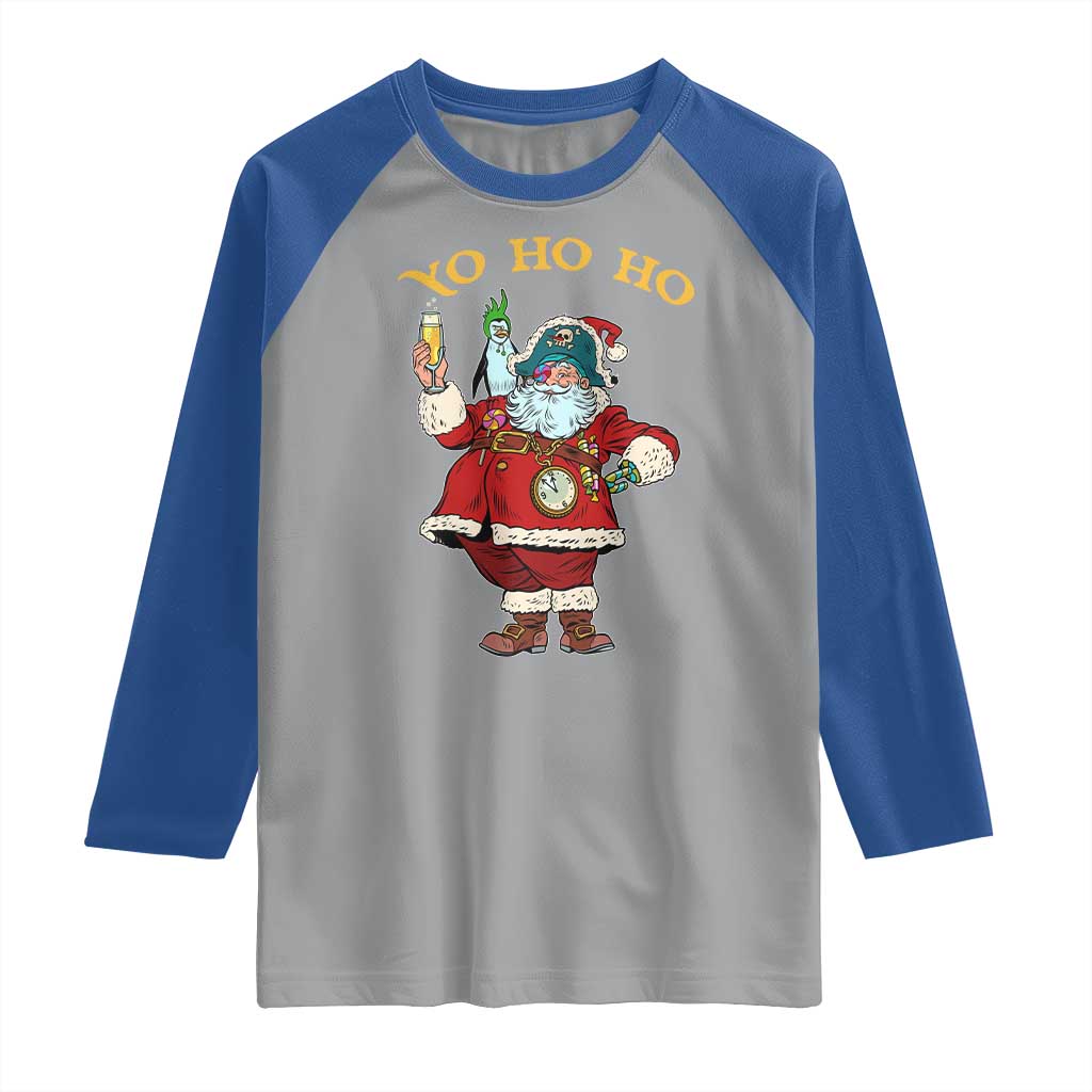 Funny Christmas Pirate Santa Raglan Shirt Yo Ho Ho Holiday Xmas Pirate - Wonder Print Shop