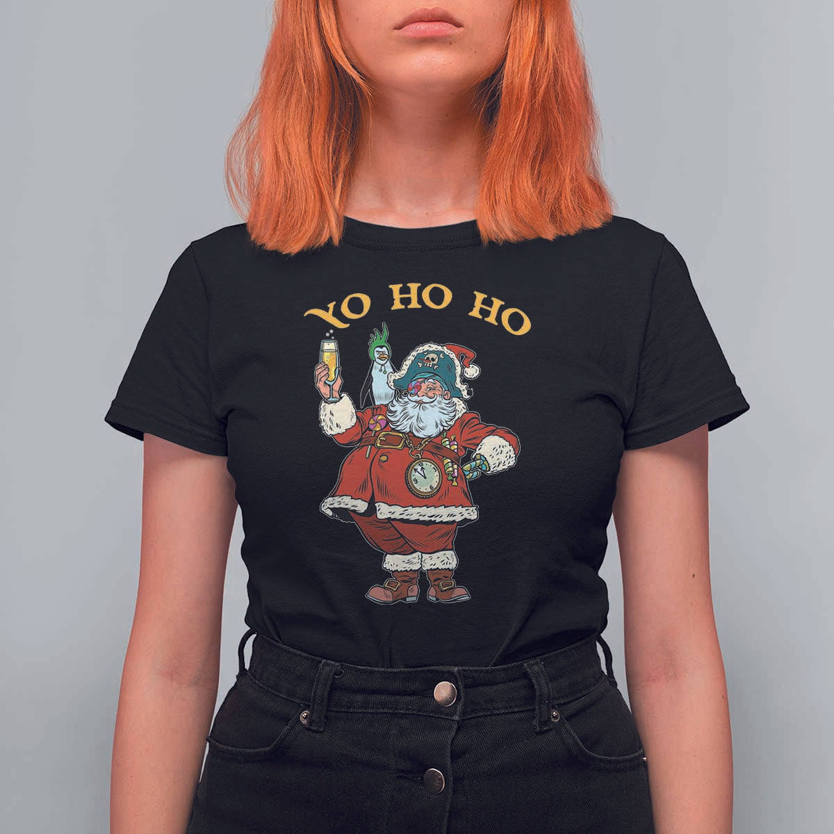 Funny Christmas Pirate Santa T Shirt For Women Yo Ho Ho Holiday Xmas Pirate - Wonder Print Shop
