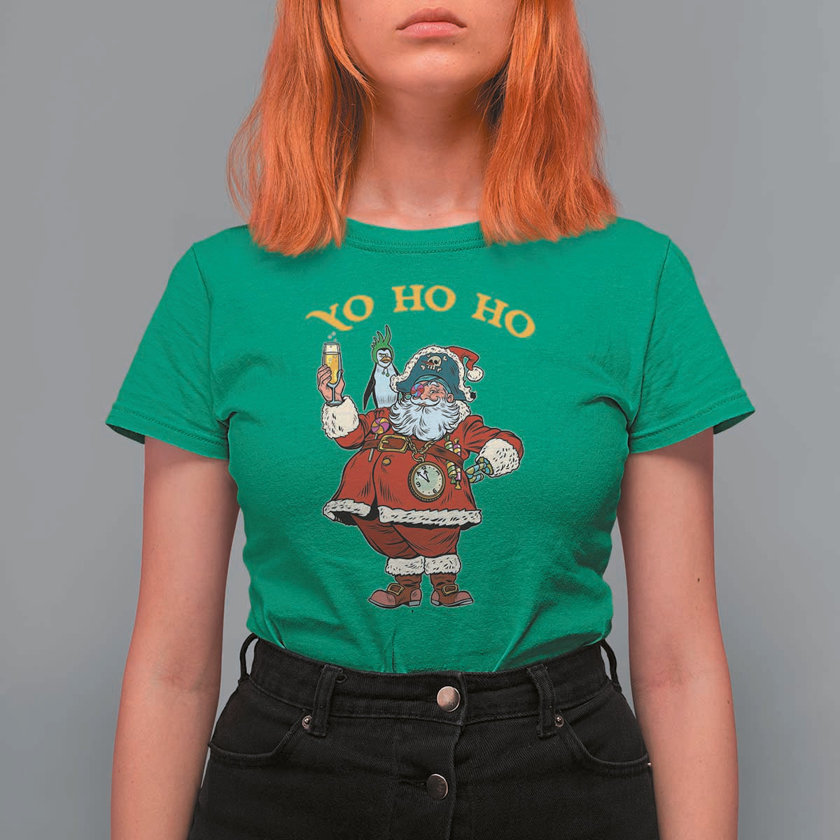 Funny Christmas Pirate Santa T Shirt For Women Yo Ho Ho Holiday Xmas Pirate - Wonder Print Shop