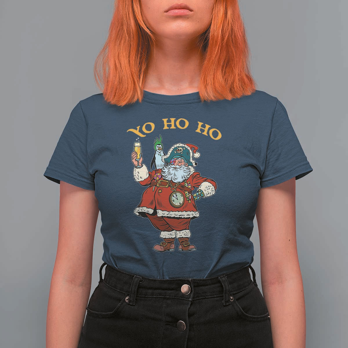 Funny Christmas Pirate Santa T Shirt For Women Yo Ho Ho Holiday Xmas Pirate - Wonder Print Shop