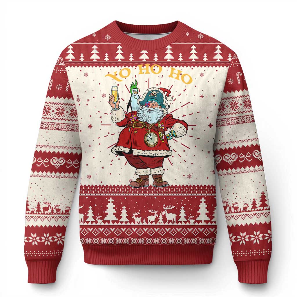 Funny Xmas Pirate Santa Ugly Christmas Sweater Yo Ho Ho Holiday Xmas Pirate - Wonder Print Shop