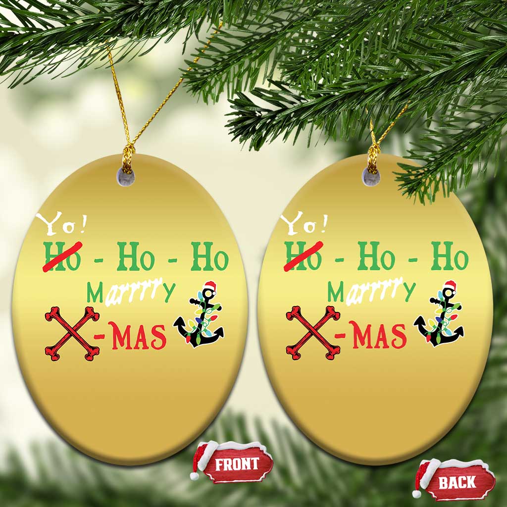 Funny Xmas Pirate Christmas Ornament Yo Ho Ho Marrrrry X-Mas Anchor Santa Hat - Wonder Print Shop