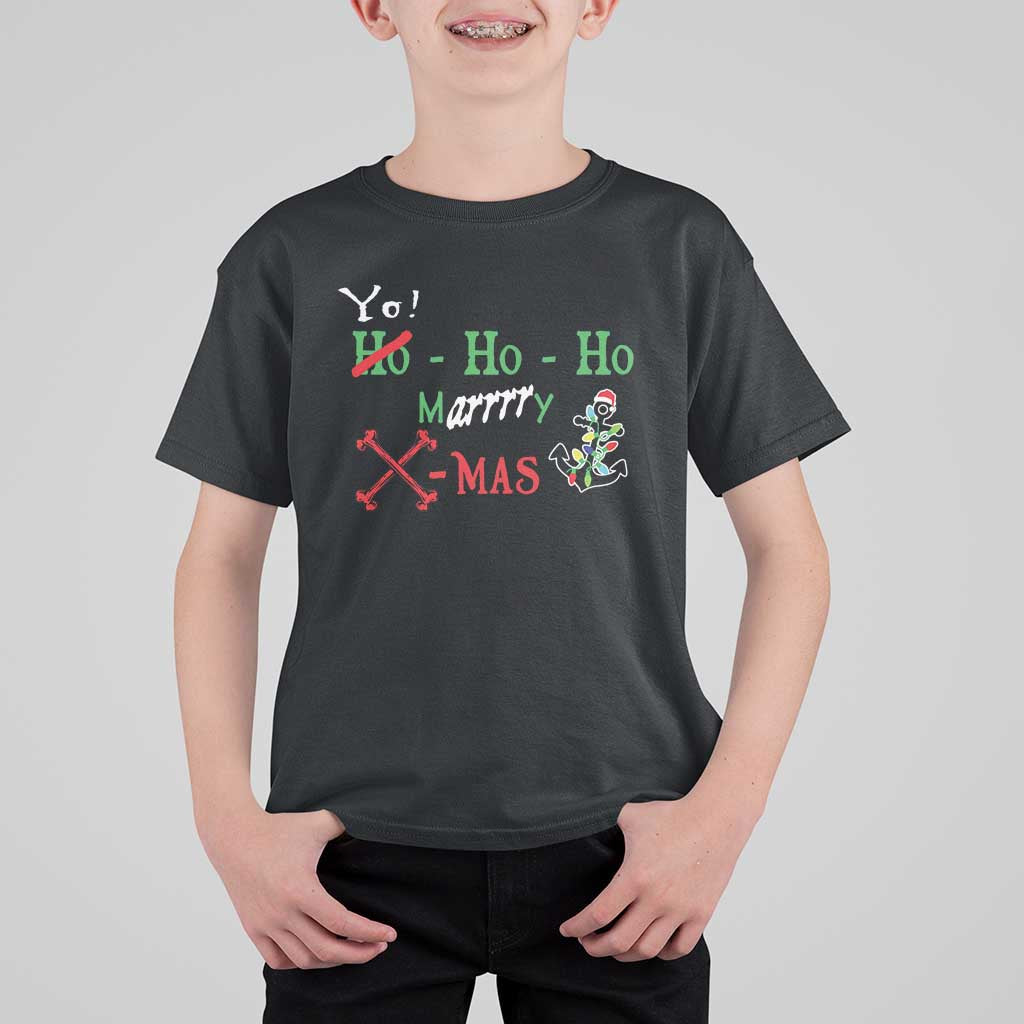 Funny Christmas Pirate T Shirt For Kid Yo Ho Ho Marrrrry X-Mas Anchor Santa Hat - Wonder Print Shop