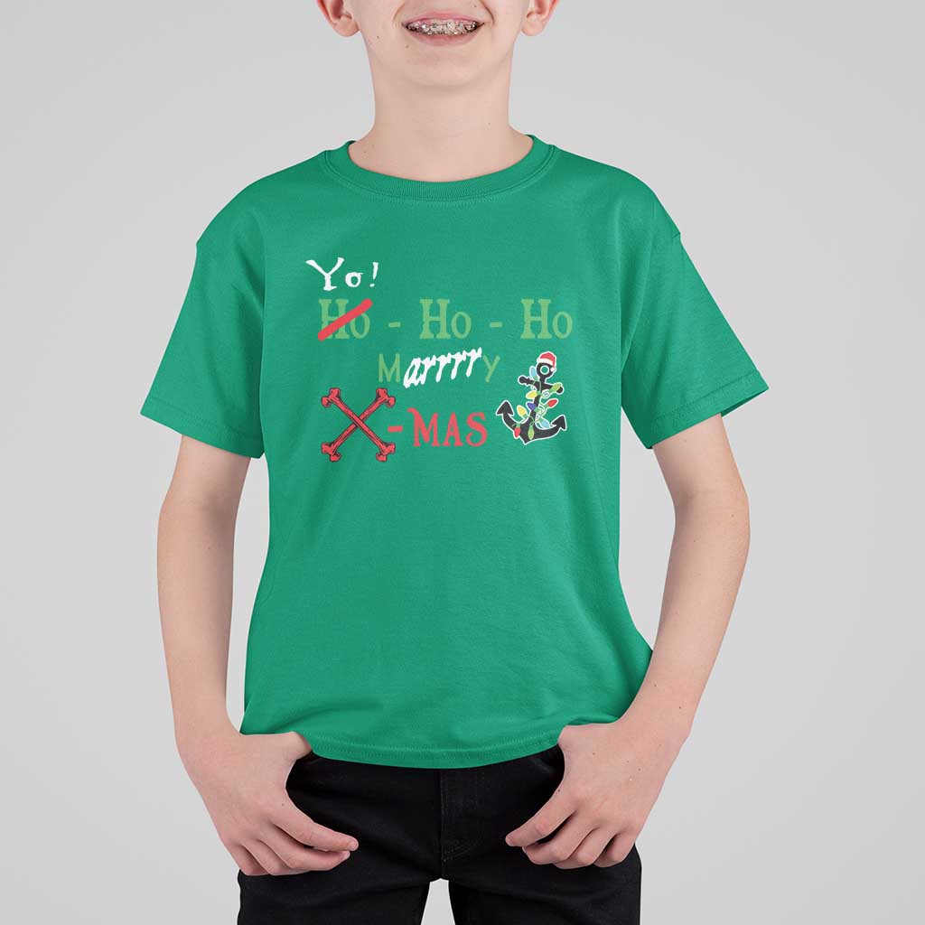 Funny Christmas Pirate T Shirt For Kid Yo Ho Ho Marrrrry X-Mas Anchor Santa Hat - Wonder Print Shop
