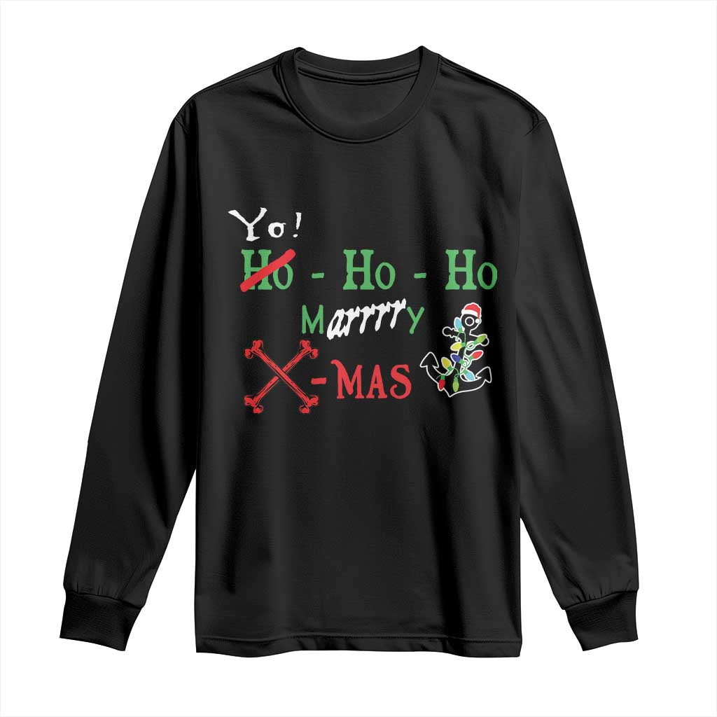 Funny Christmas Pirate Long Sleeve Shirt Yo Ho Ho Marrrrry X-Mas Anchor Santa Hat