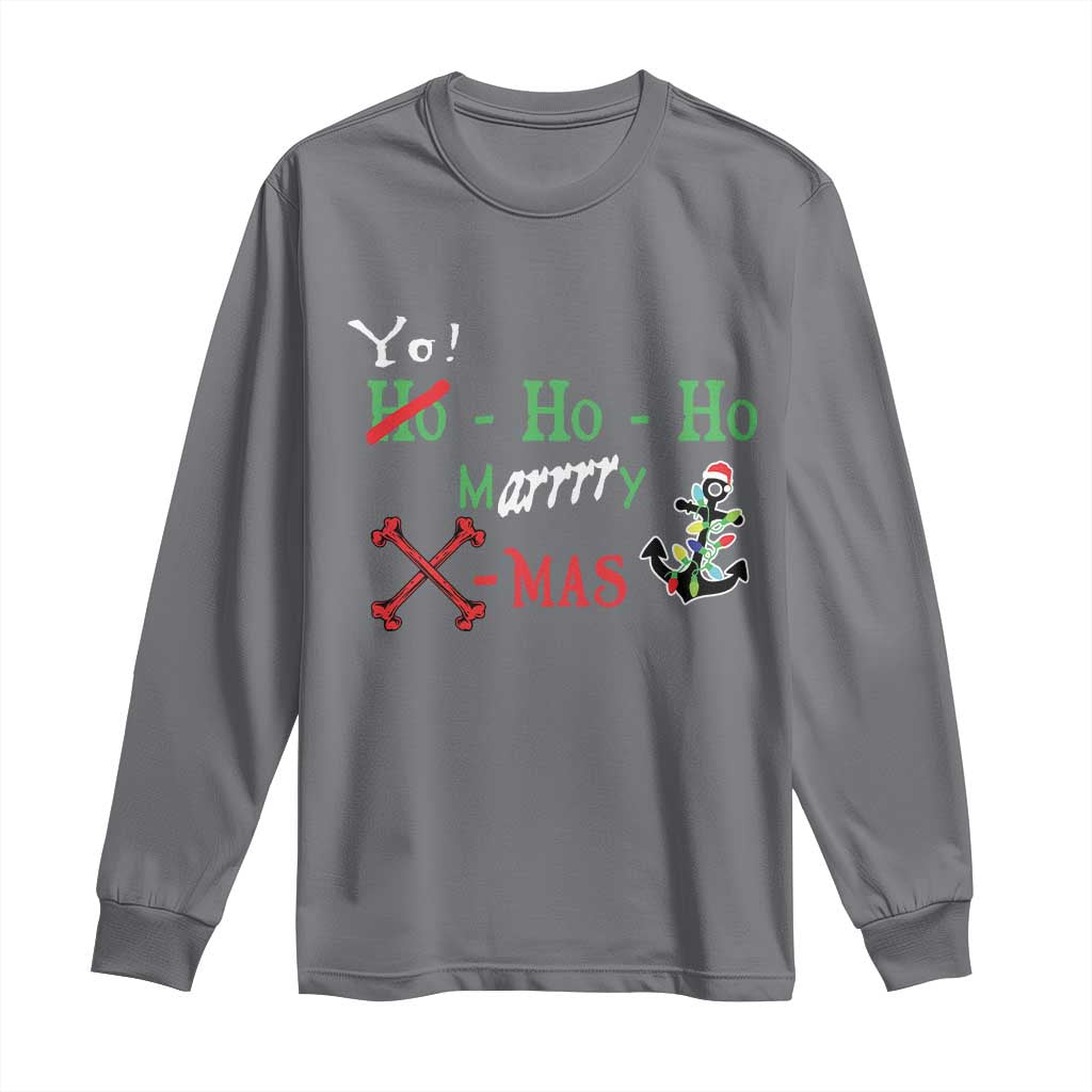 Funny Christmas Pirate Long Sleeve Shirt Yo Ho Ho Marrrrry X-Mas Anchor Santa Hat
