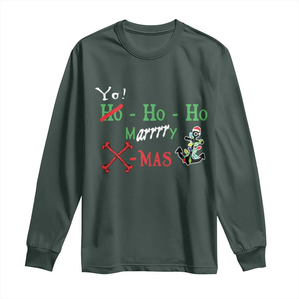 Funny Christmas Pirate Long Sleeve Shirt Yo Ho Ho Marrrrry X-Mas Anchor Santa Hat