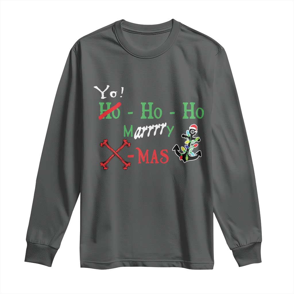 Funny Christmas Pirate Long Sleeve Shirt Yo Ho Ho Marrrrry X-Mas Anchor Santa Hat