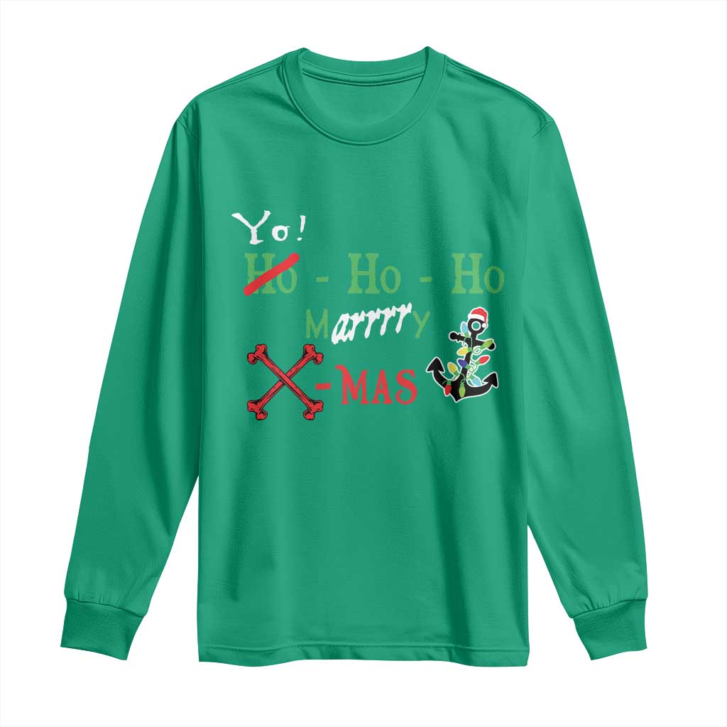 Funny Christmas Pirate Long Sleeve Shirt Yo Ho Ho Marrrrry X-Mas Anchor Santa Hat