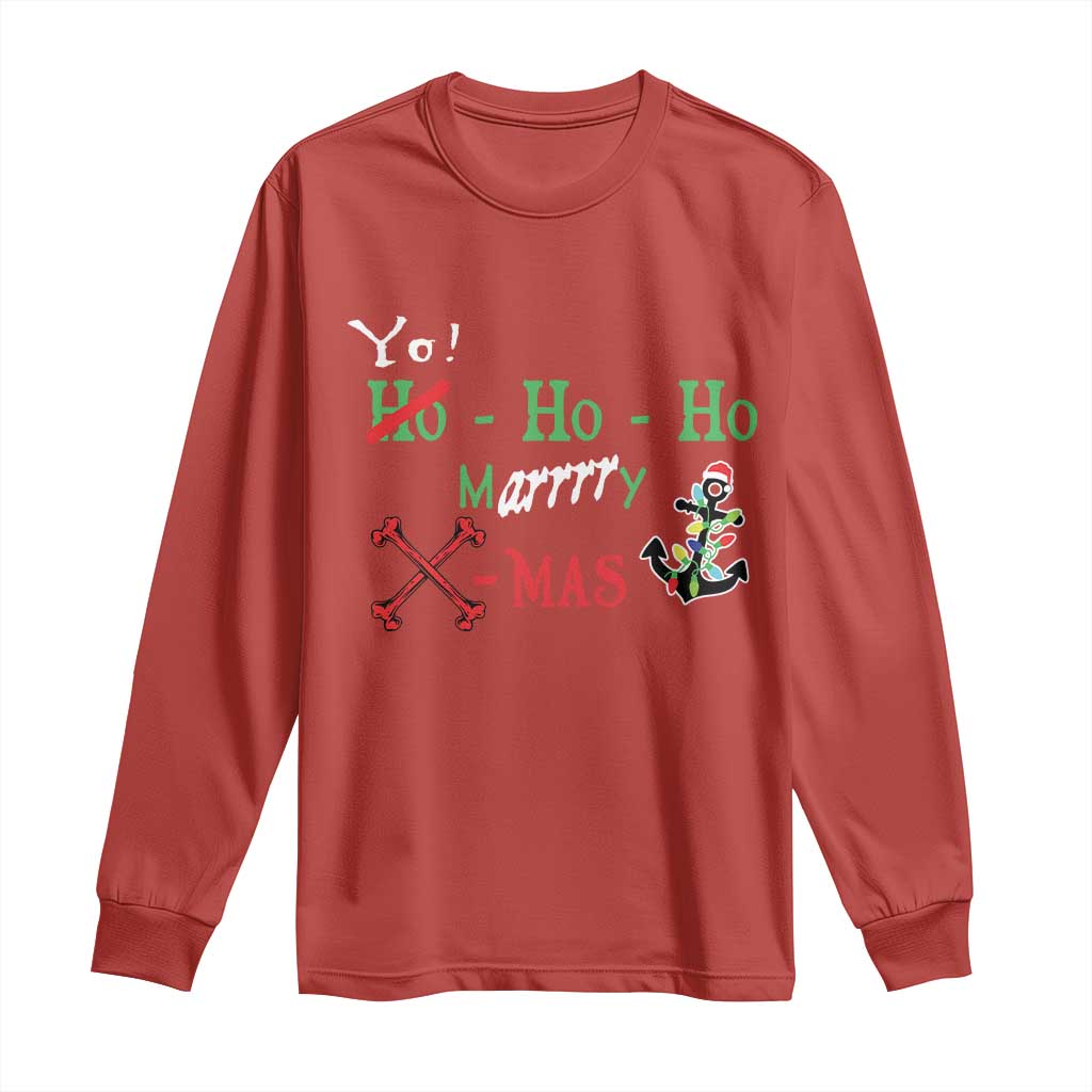 Funny Christmas Pirate Long Sleeve Shirt Yo Ho Ho Marrrrry X-Mas Anchor Santa Hat