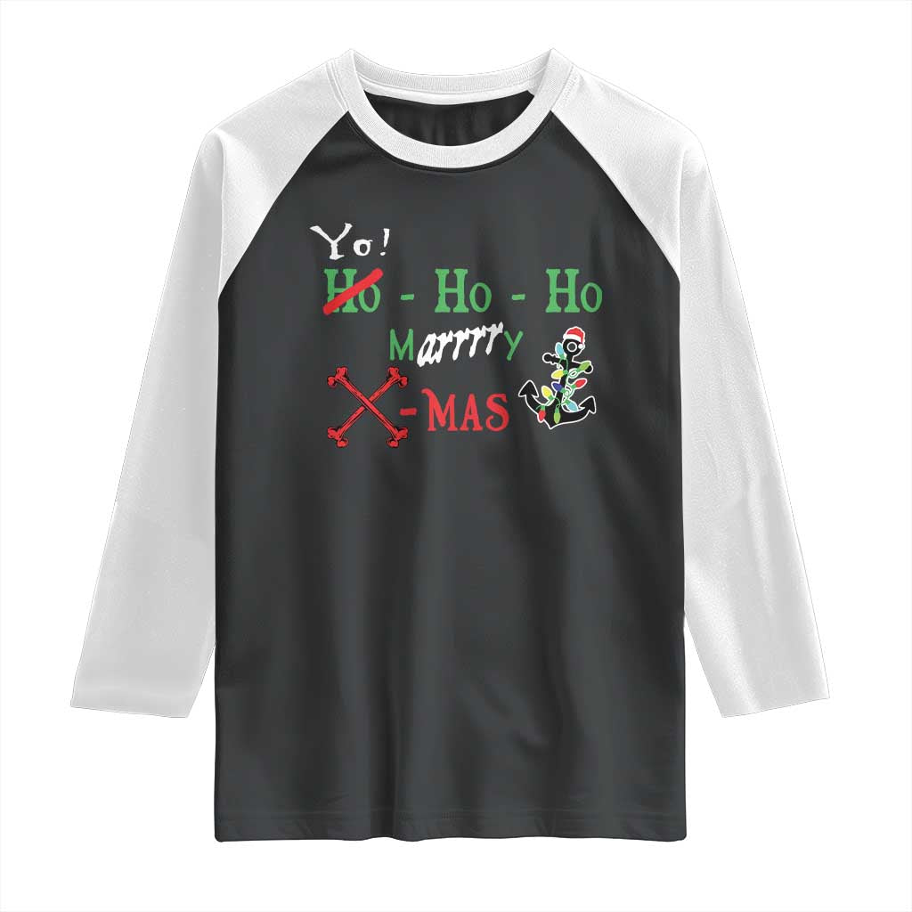 Funny Christmas Pirate Raglan Shirt Yo Ho Ho Marrrrry X-Mas Anchor Santa Hat - Wonder Print Shop