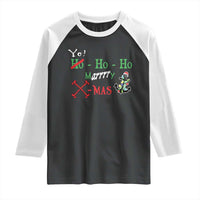 Funny Christmas Pirate Raglan Shirt Yo Ho Ho Marrrrry X-Mas Anchor Santa Hat - Wonder Print Shop