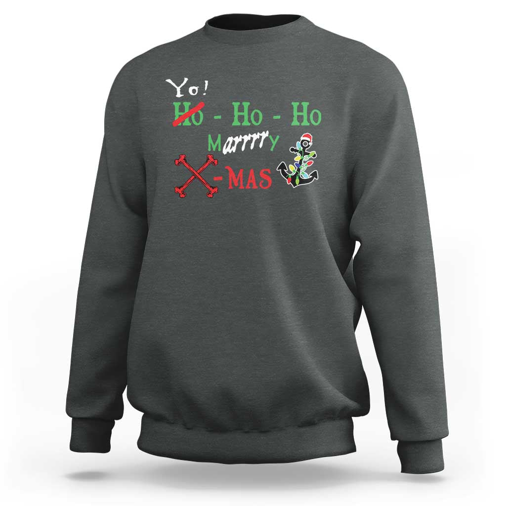 Funny Christmas Pirate Sweatshirt Yo Ho Ho Marrrrry X-Mas Anchor Santa Hat - Wonder Print Shop