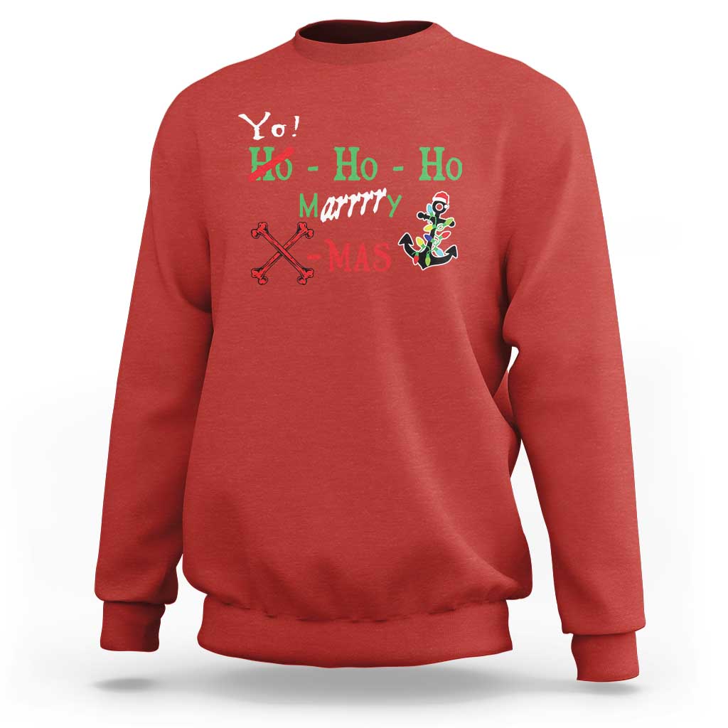Funny Christmas Pirate Sweatshirt Yo Ho Ho Marrrrry X-Mas Anchor Santa Hat - Wonder Print Shop